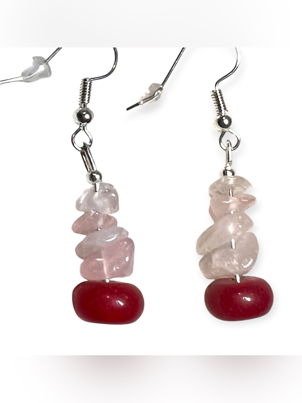 Handmade Pink Rose Quartz Chips & Strawberry Quartz Drop Earrings